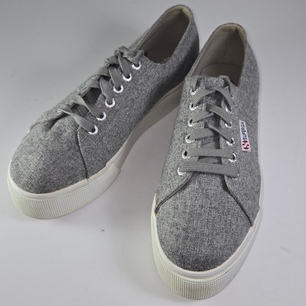 Superga Wool Blend Platform Sneakers Grey Size USW 8.5 USM 7 EU 39.5